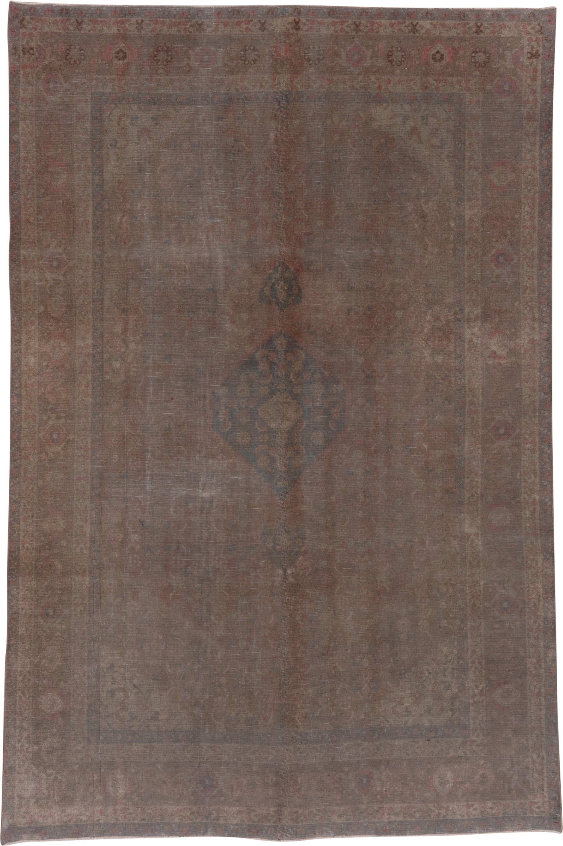 6' x 9' one-of-a-kind handmade vintage Tabriz medium size rug. Color palette: taupe, rose, brown, slate, dusty blue, mauve