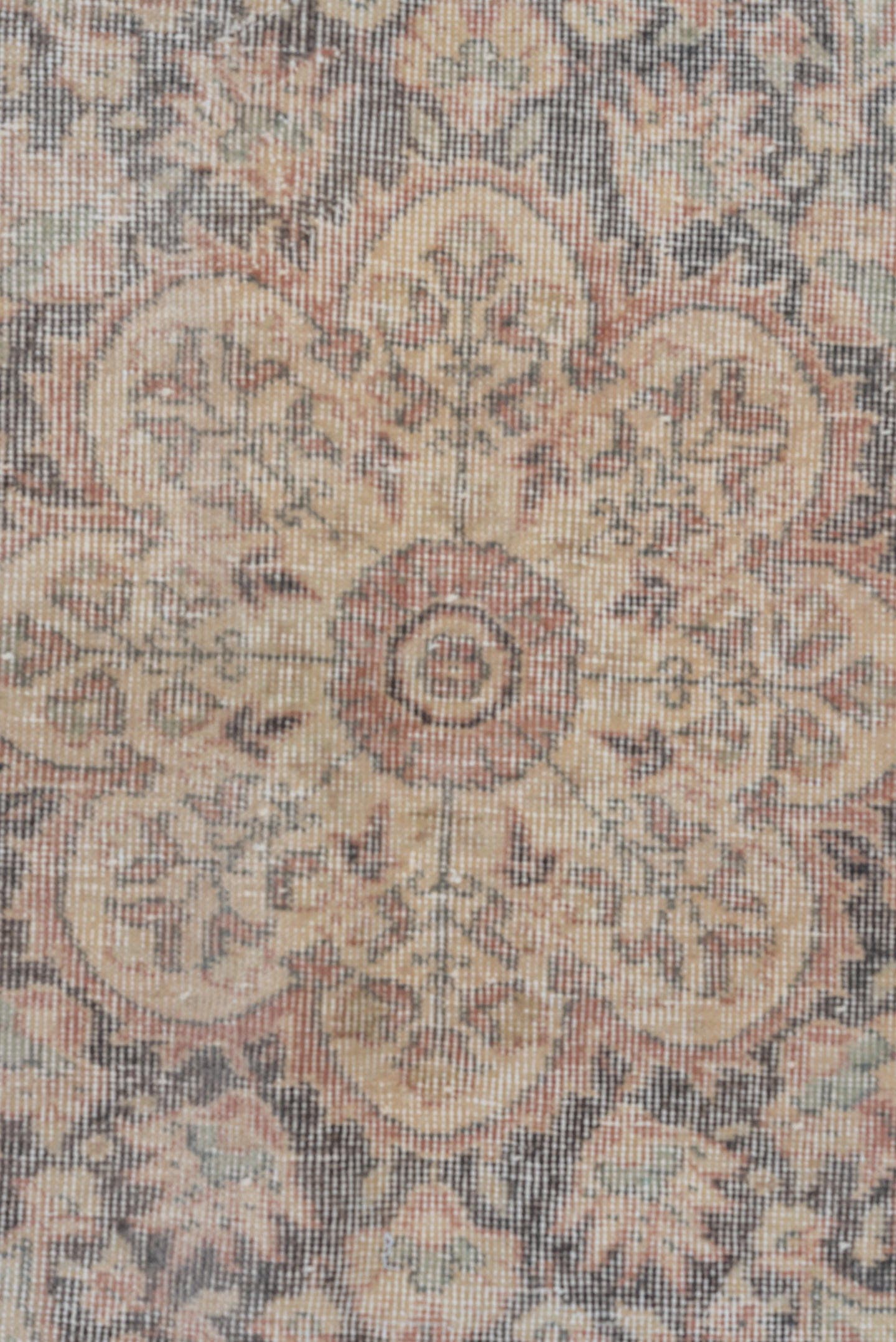 6' x 9' one-of-a-kind handmade vintage Oushak medium size rug. Color palette: ivory, blush, taupe, slate, beige, soft gray