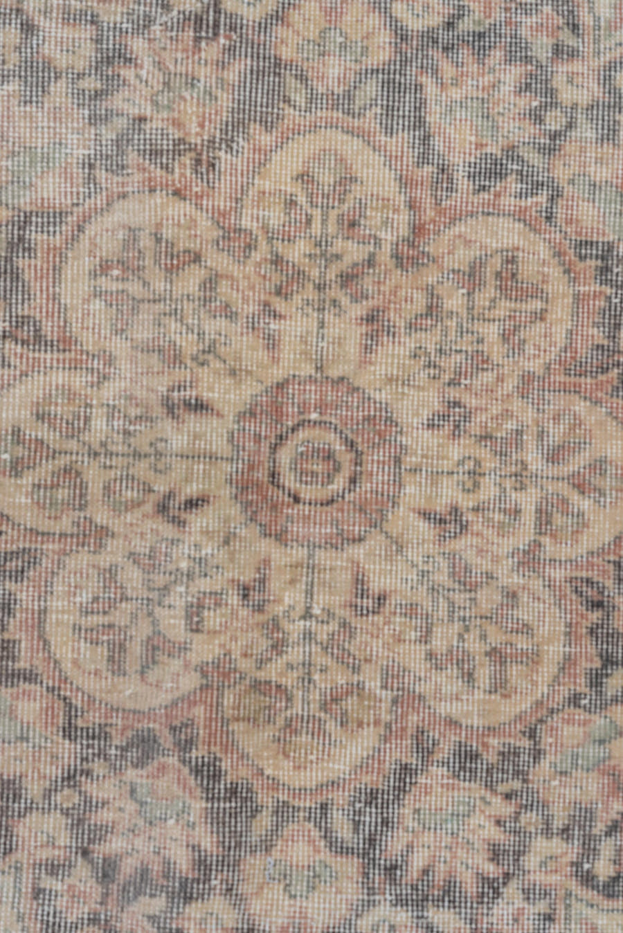 6' x 9' one-of-a-kind handmade vintage Oushak medium size rug. Color palette: ivory, blush, taupe, slate, beige, soft gray