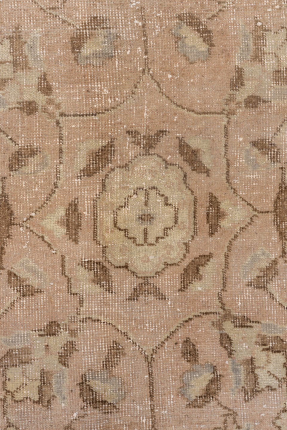 7' x 12' one-of-a-kind handmade vintage Oushak large size rug. Color palette: beige, blush, ivory, taupe, camel, brown, sage