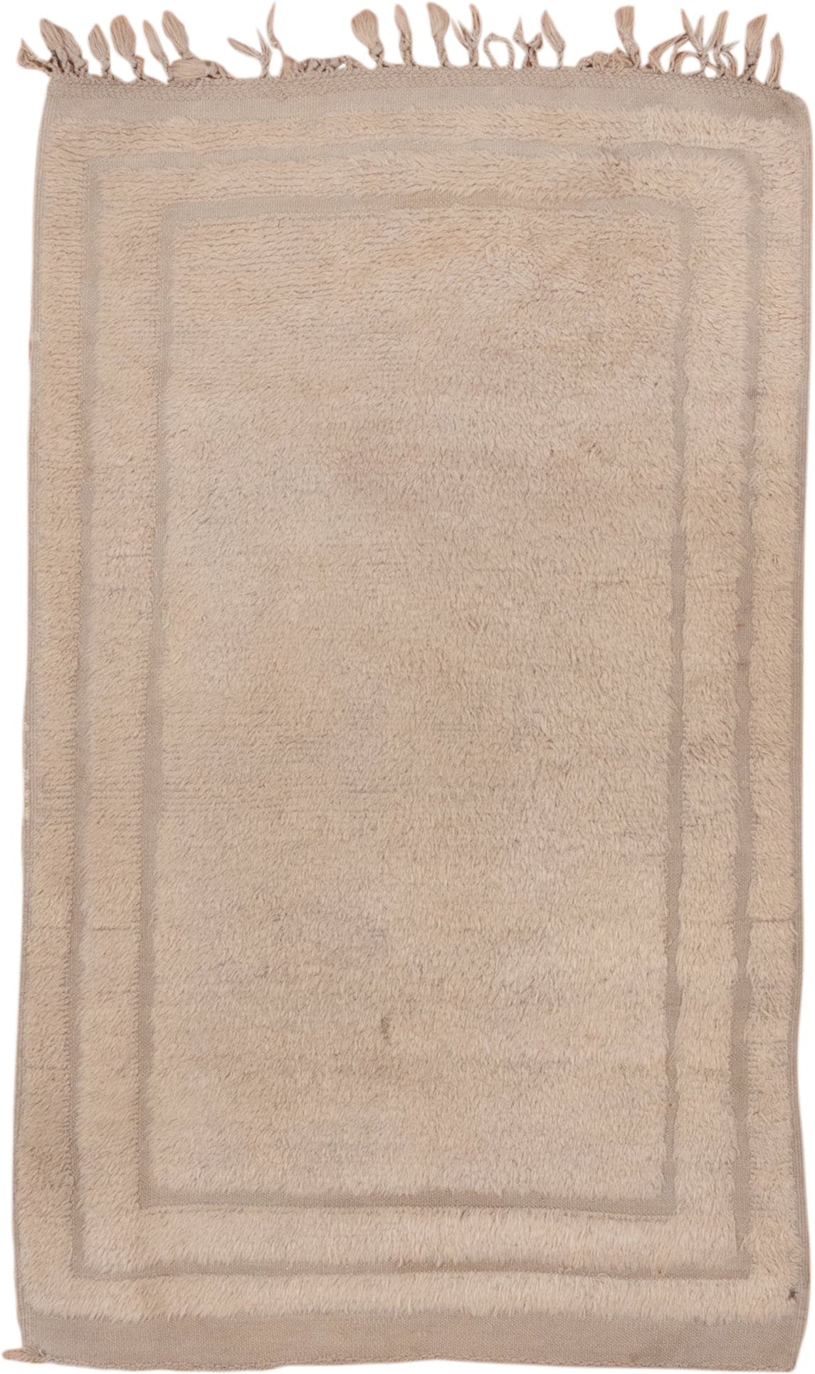 3' x 5' one-of-a-kind handmade vintage Tulu small size rug. Color palette: ivory, cream, taupe, beige, gray