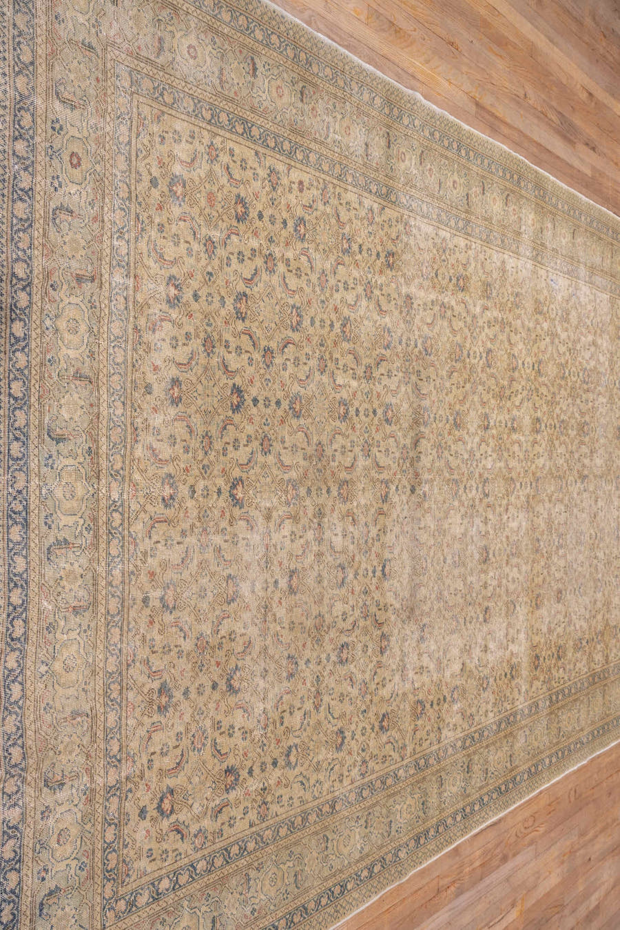 7' x 12' one-of-a-kind handmade vintage Kaisary large size rug. Color palette: ivory, beige, slate, taupe, dusty blue, rust