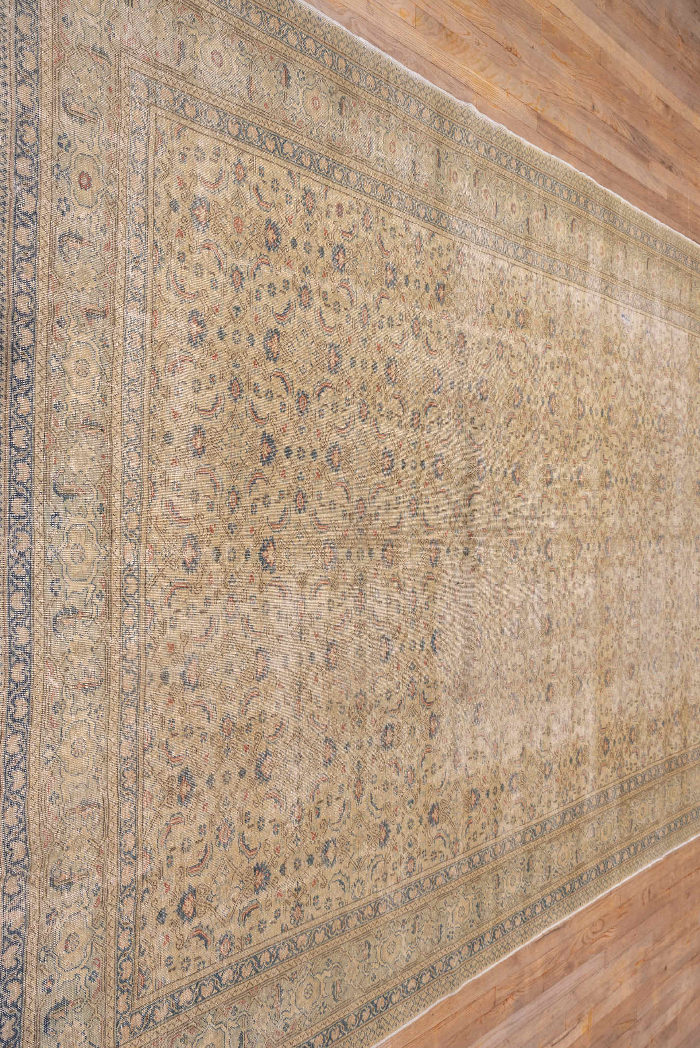 7' x 12' one-of-a-kind handmade vintage Kaisary large size rug. Color palette: ivory, beige, slate, taupe, dusty blue, rust