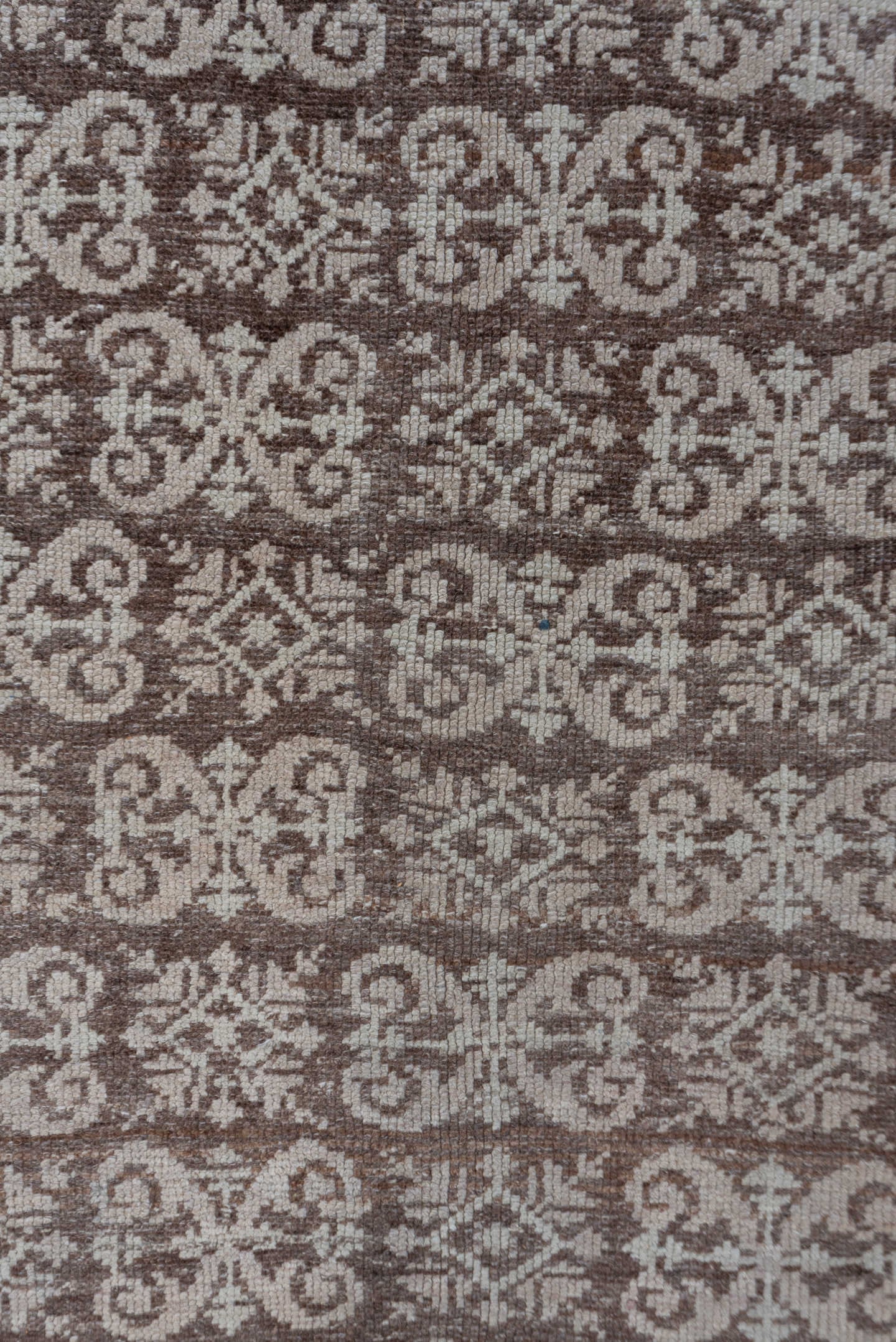 4' x 6' one-of-a-kind handmade vintage Tulu small size rug. Color palette: taupe, ivory, beige, brown, gray