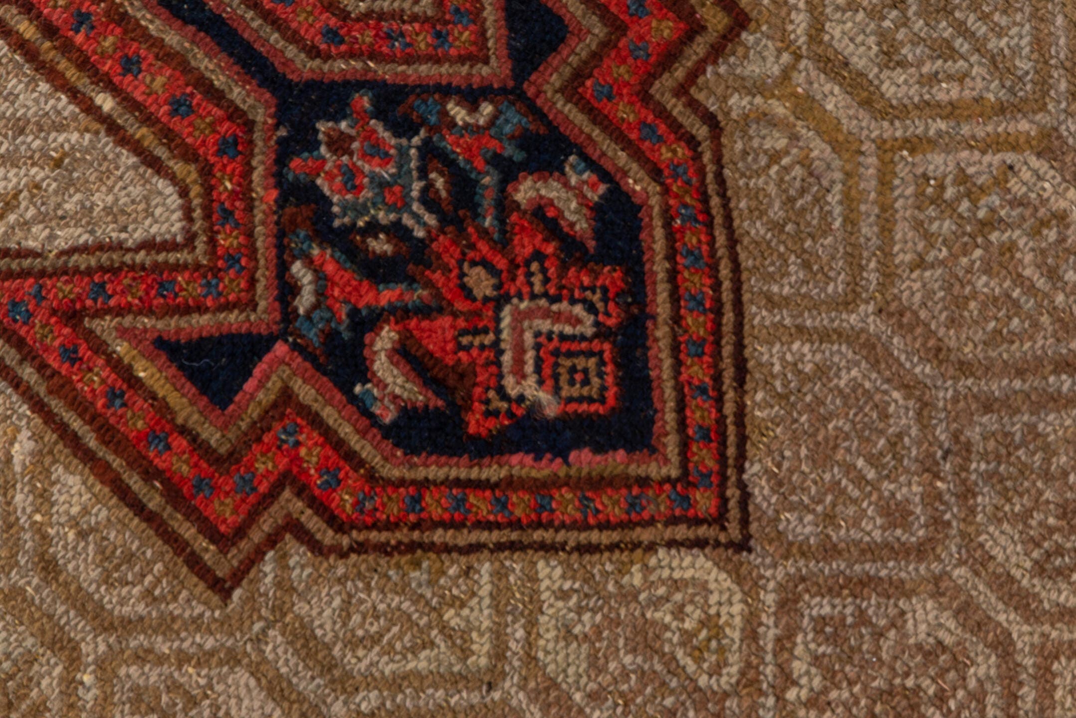 6' x 13' one-of-a-kind handmade vintage Cam Hamadan large size rug. Color palette: ivory, navy, rust, camel, crimson, slate