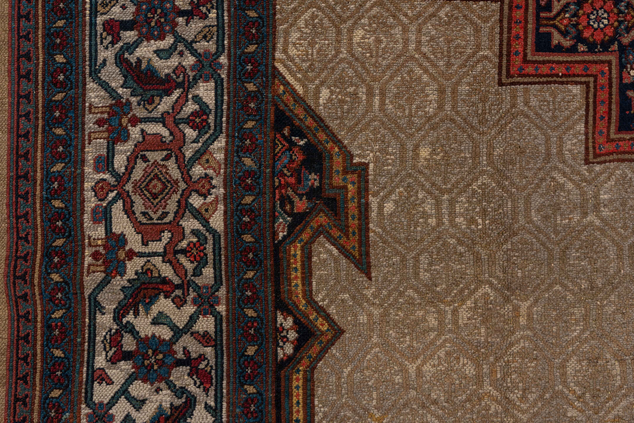 6' x 13' one-of-a-kind handmade vintage Cam Hamadan large size rug. Color palette: ivory, navy, rust, camel, crimson, slate