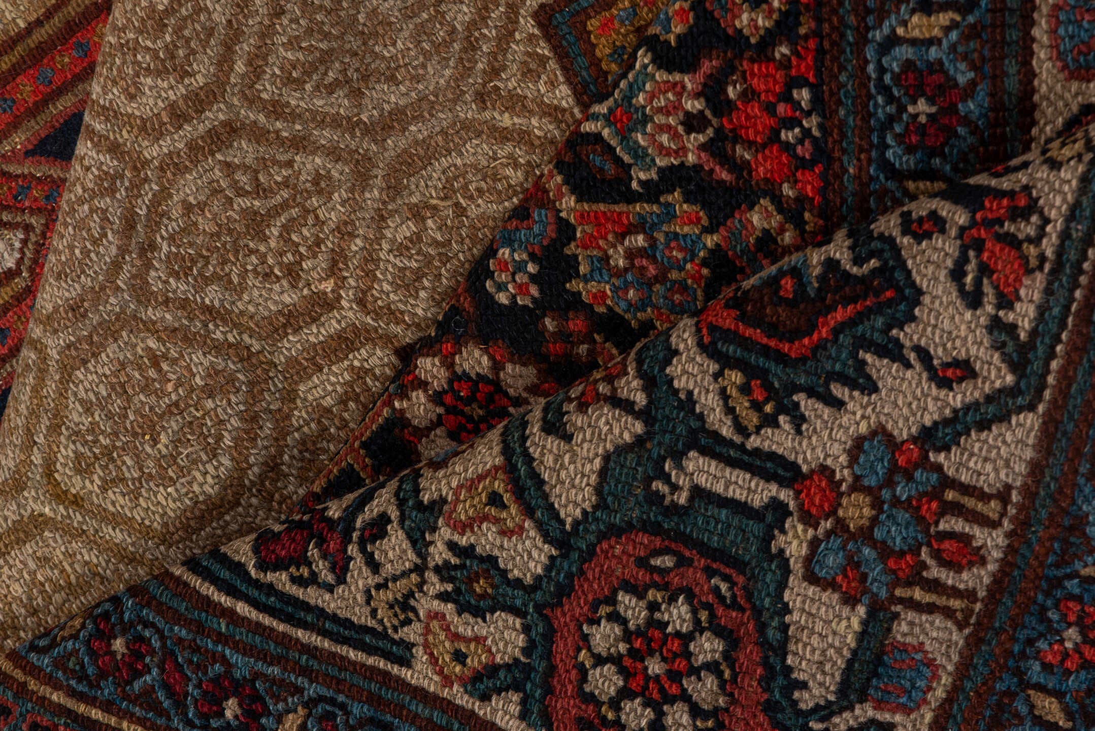 6' x 13' one-of-a-kind handmade vintage Cam Hamadan large size rug. Color palette: ivory, navy, rust, camel, crimson, slate