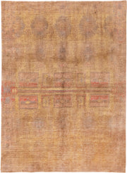 6' x 8' one-of-a-kind handmade antique Cotton Agra medium size rug. Color palette: camel, taupe, gold, terra cotta, rose