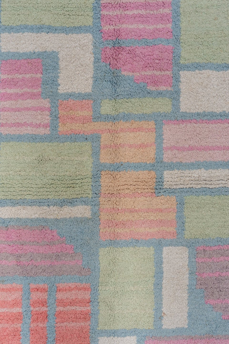3' x 5' one-of-a-kind handmade vintage Cotton Agra small size rug. Color palette: sky blue, pink, ivory, sage, coral
