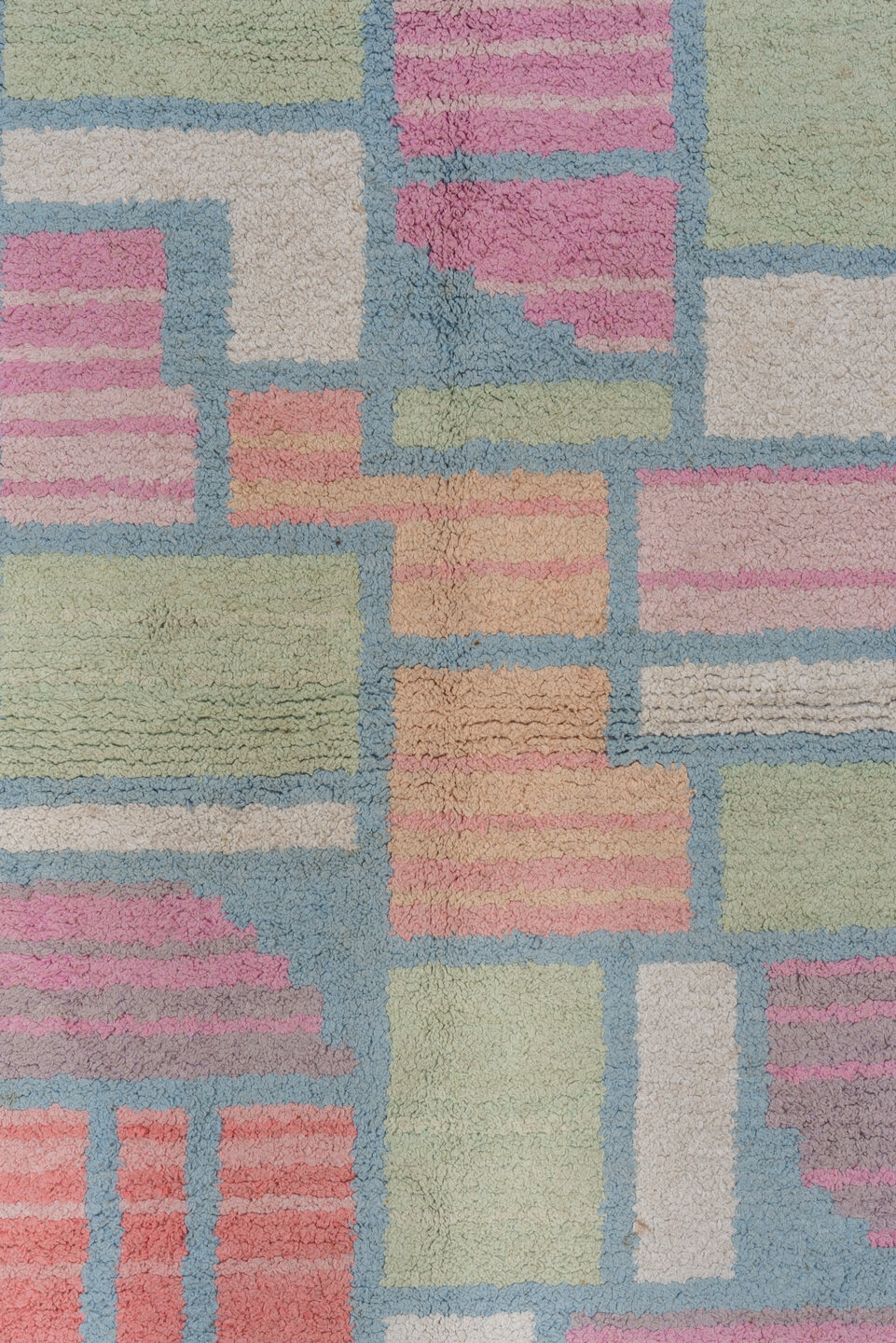 3' x 5' one-of-a-kind handmade vintage Cotton Agra small size rug. Color palette: sky blue, pink, ivory, sage, coral