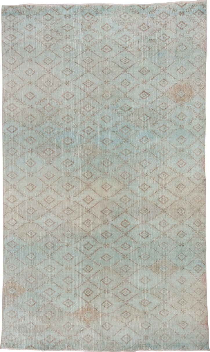 6' x 9' one-of-a-kind handmade vintage Overdyed medium size rug. Color palette: dark gray, gray, light gray, off-white