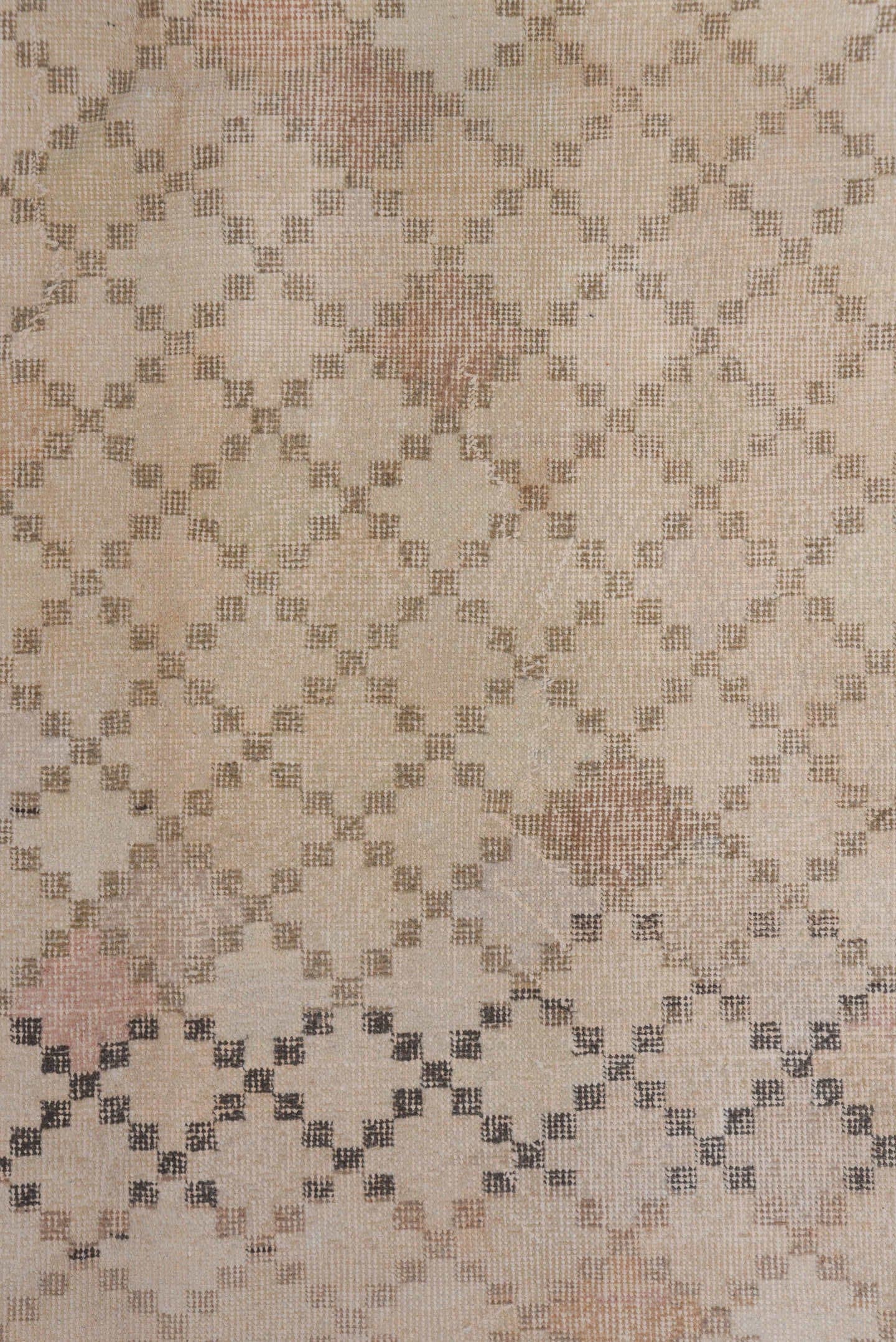 6' x 10' one-of-a-kind handmade vintage Oushak large size rug. Color palette: ivory, blush, taupe, sand, rose, gray, pink