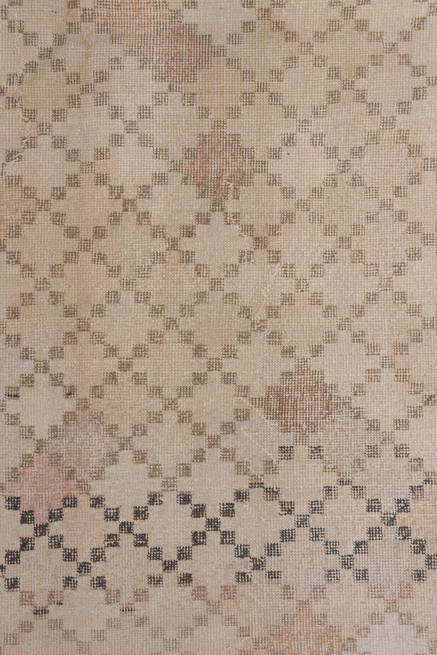 6' x 10' one-of-a-kind handmade vintage Oushak large size rug. Color palette: ivory, blush, taupe, sand, rose, gray, pink