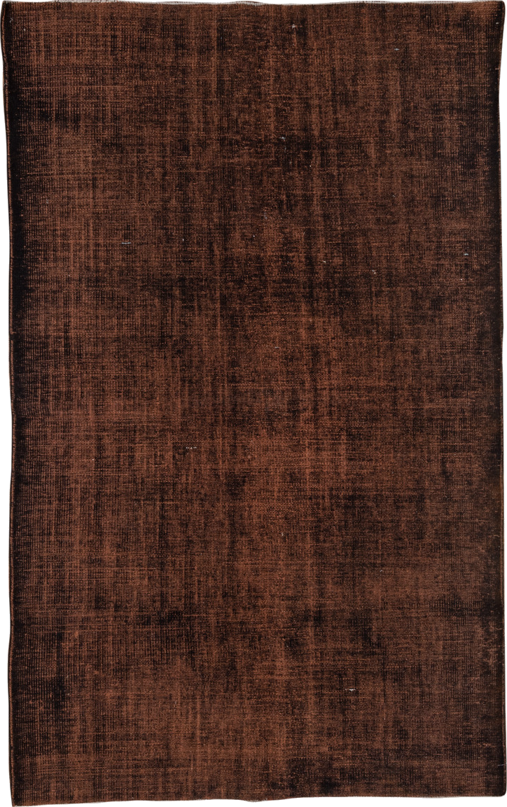 5' x 9' one-of-a-kind handmade vintage Overdyed medium size rug. Color palette: black, brown, gray, light gray, off-white