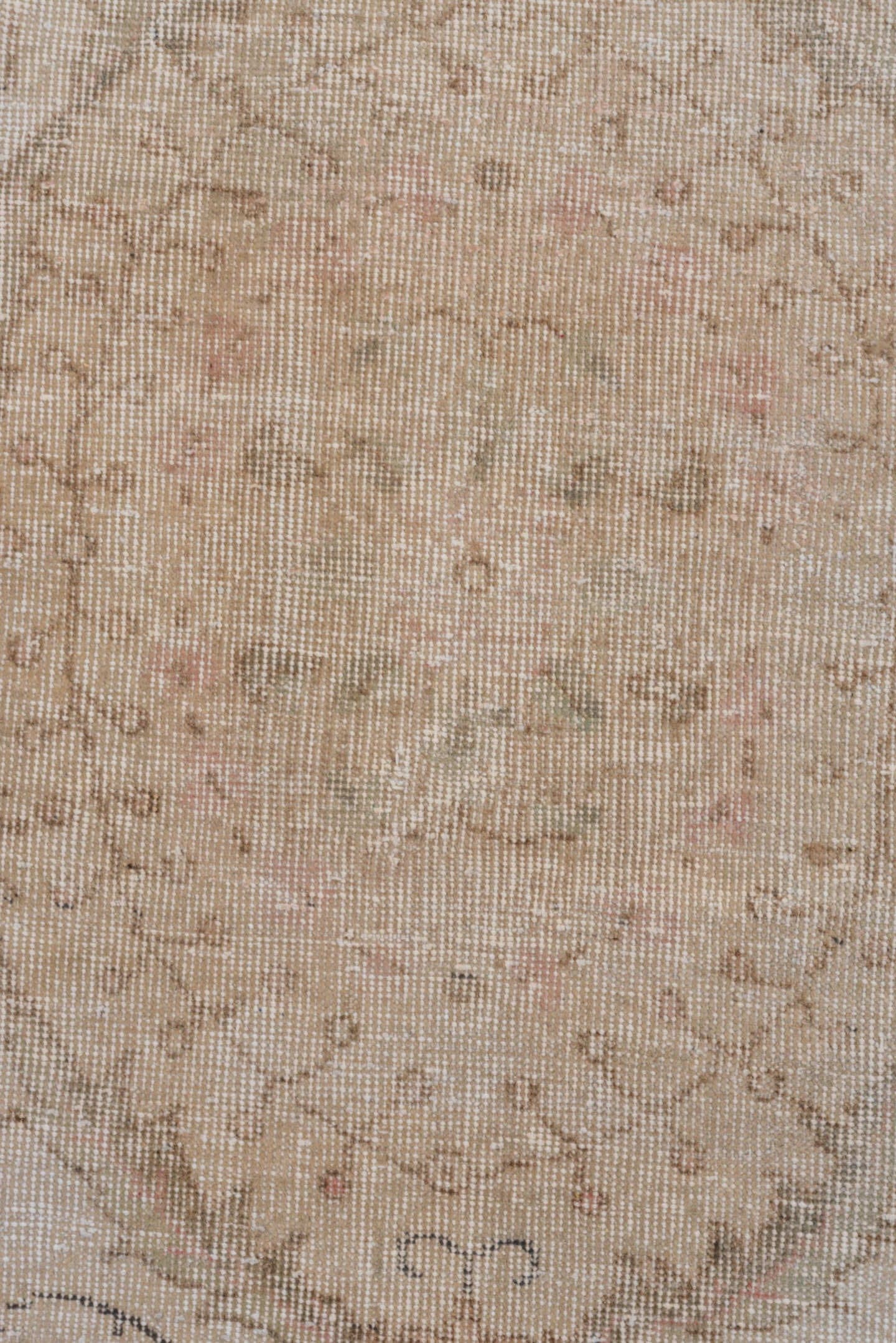 6' x 10' one-of-a-kind handmade vintage Oushak large size rug. Color palette: ivory, blush, taupe, beige, pale rose