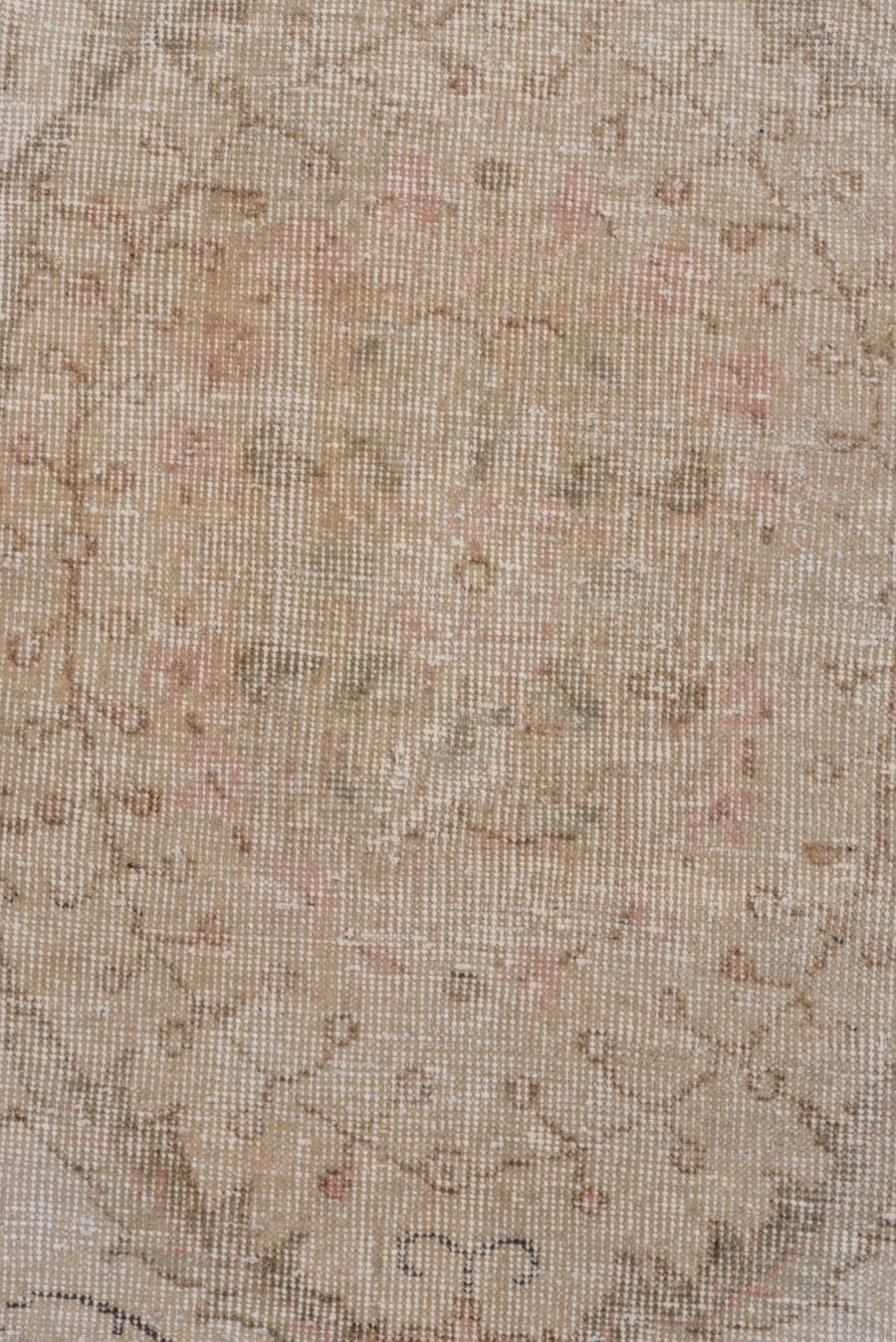 6' x 10' one-of-a-kind handmade vintage Oushak large size rug. Color palette: ivory, blush, taupe, beige, pale rose