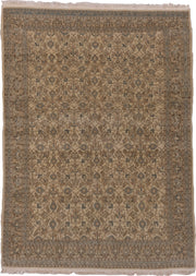 6' x 8' one-of-a-kind handmade vintage Sivas medium size rug. Color palette: beige, taupe, slate, ivory, camel, brown, gray