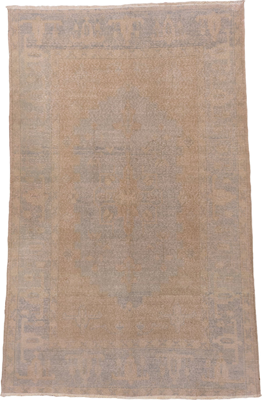 5' x 8' one-of-a-kind handmade vintage Oushak medium size rug. Color palette: beige, taupe, ivory, pale gray, gray