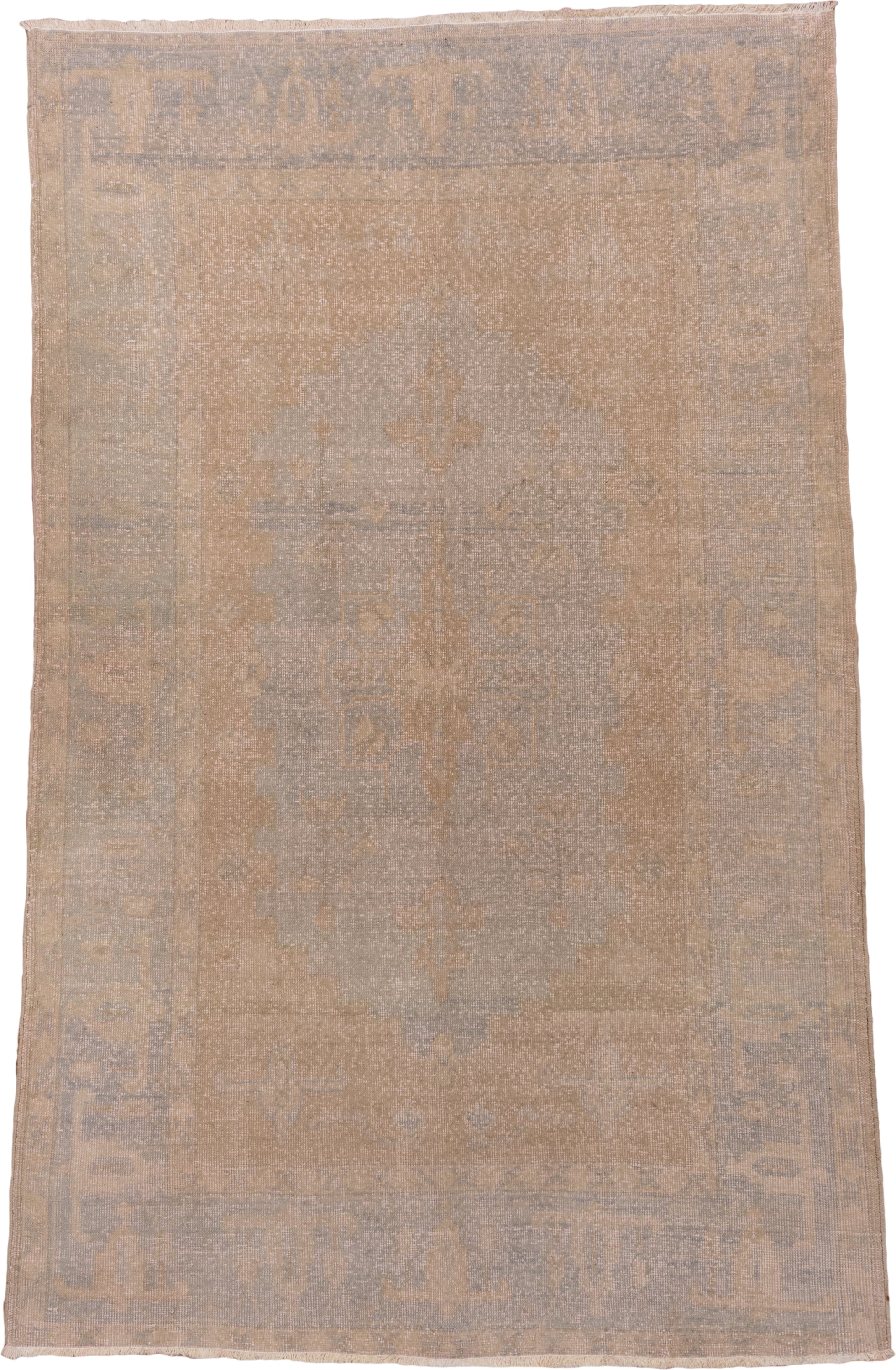 5' x 8' one-of-a-kind handmade vintage Oushak medium size rug. Color palette: beige, taupe, ivory, pale gray, gray