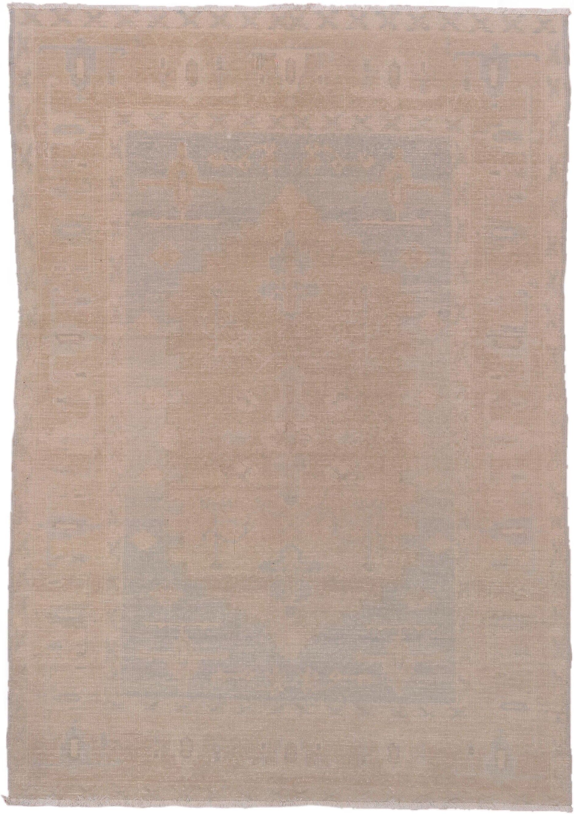 5' x 8' one-of-a-kind handmade vintage Oushak medium size rug. Color palette: blush, ivory, taupe, beige, sand, pink, gray