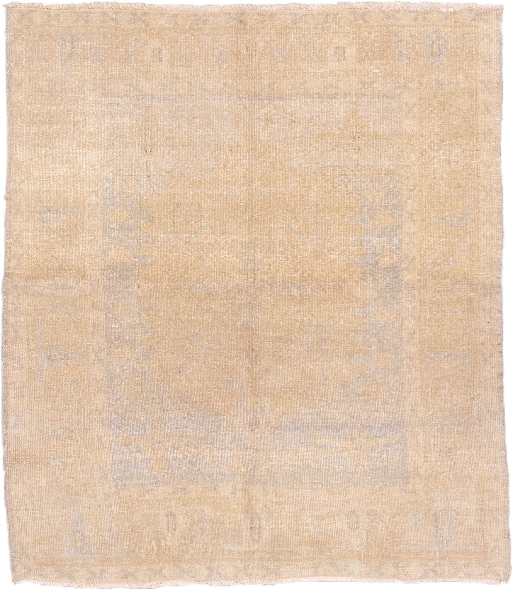 5' x 5' one-of-a-kind handmade vintage Oushak rug. Color palette: ivory, cream, beige, taupe, pale gold, light gray, gray