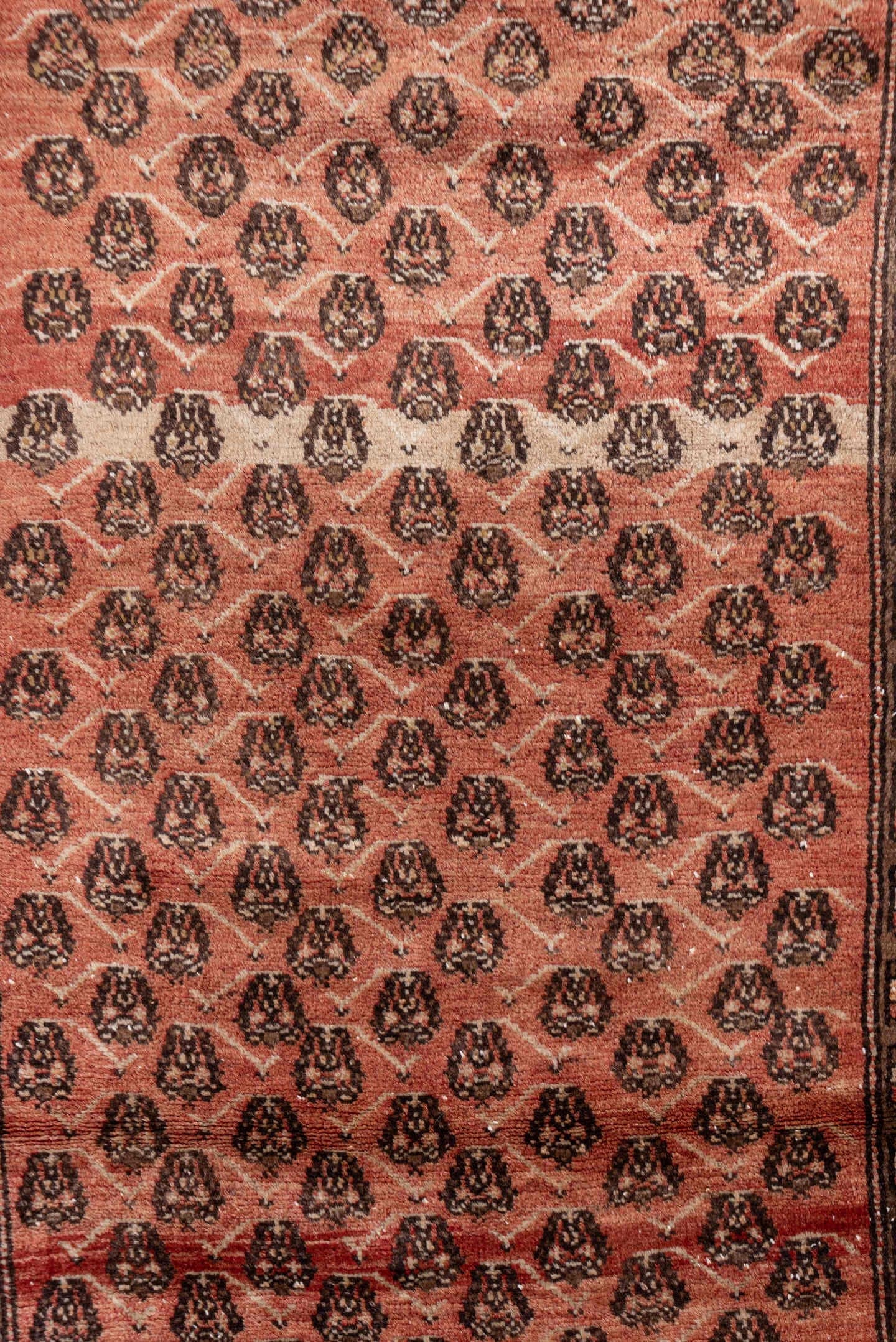 3' x 8' one-of-a-kind handmade vintage Oushak runner rug. Color palette: terra cotta, brown, charcoal, ivory, taupe, rust