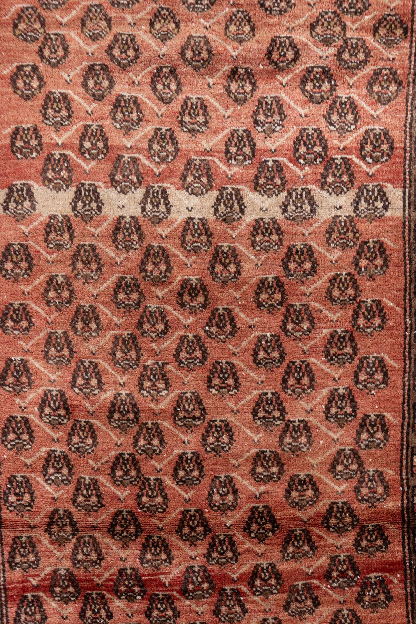 3' x 8' one-of-a-kind handmade vintage Oushak runner rug. Color palette: terra cotta, brown, charcoal, ivory, taupe, rust