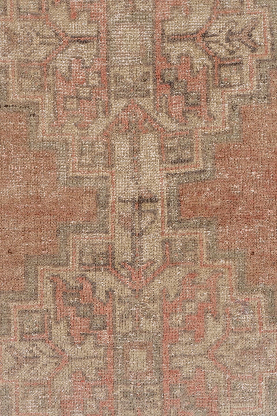 3' x 6' one-of-a-kind handmade vintage Oushak small size rug. Color palette: blush, taupe, ivory, warm gray, dusty rose