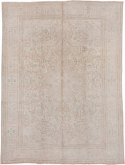 8' x 10' one-of-a-kind handmade vintage Tabriz large size rug. Color palette: ivory, blush, sand, taupe, pale celadon, pink
