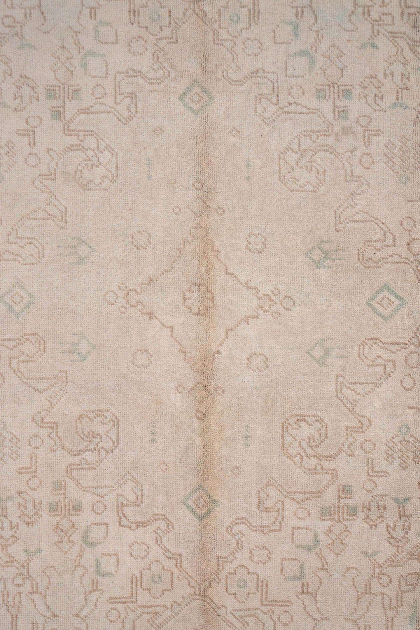 8' x 10' one-of-a-kind handmade vintage Tabriz large size rug. Color palette: ivory, blush, sand, taupe, pale celadon, pink