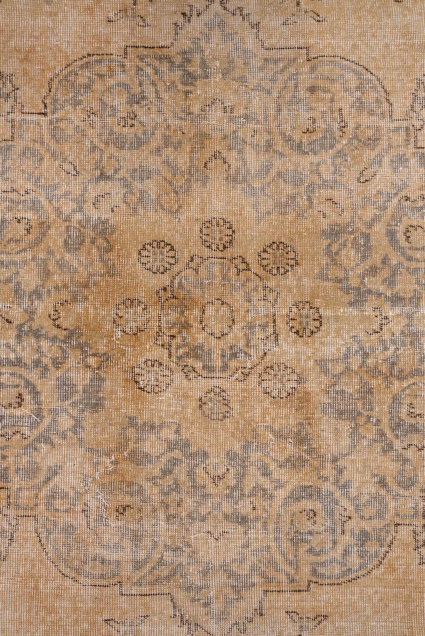 8' x 11' one-of-a-kind handmade vintage Oushak large size rug. Color palette: beige, taupe, ivory, slate, greige, gray