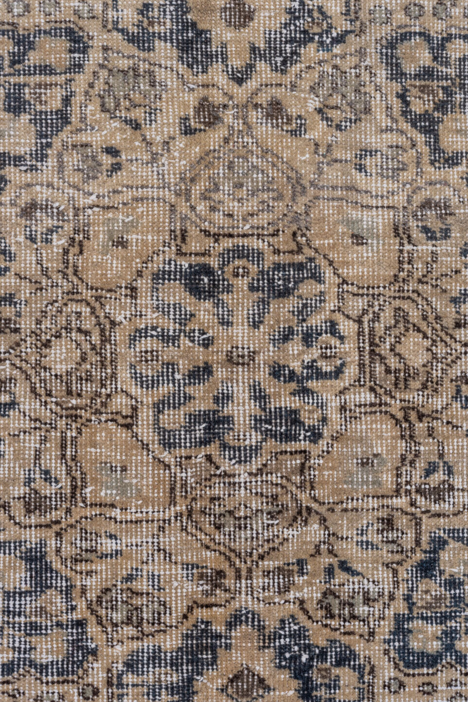7' x 10' one-of-a-kind handmade vintage Oushak large size rug. Color palette: ivory, beige, blue, taupe, charcoal, gray