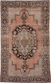 7' x 12' one-of-a-kind handmade vintage Oushak large size rug. Color palette: blush, ivory, charcoal, taupe, rose, beige