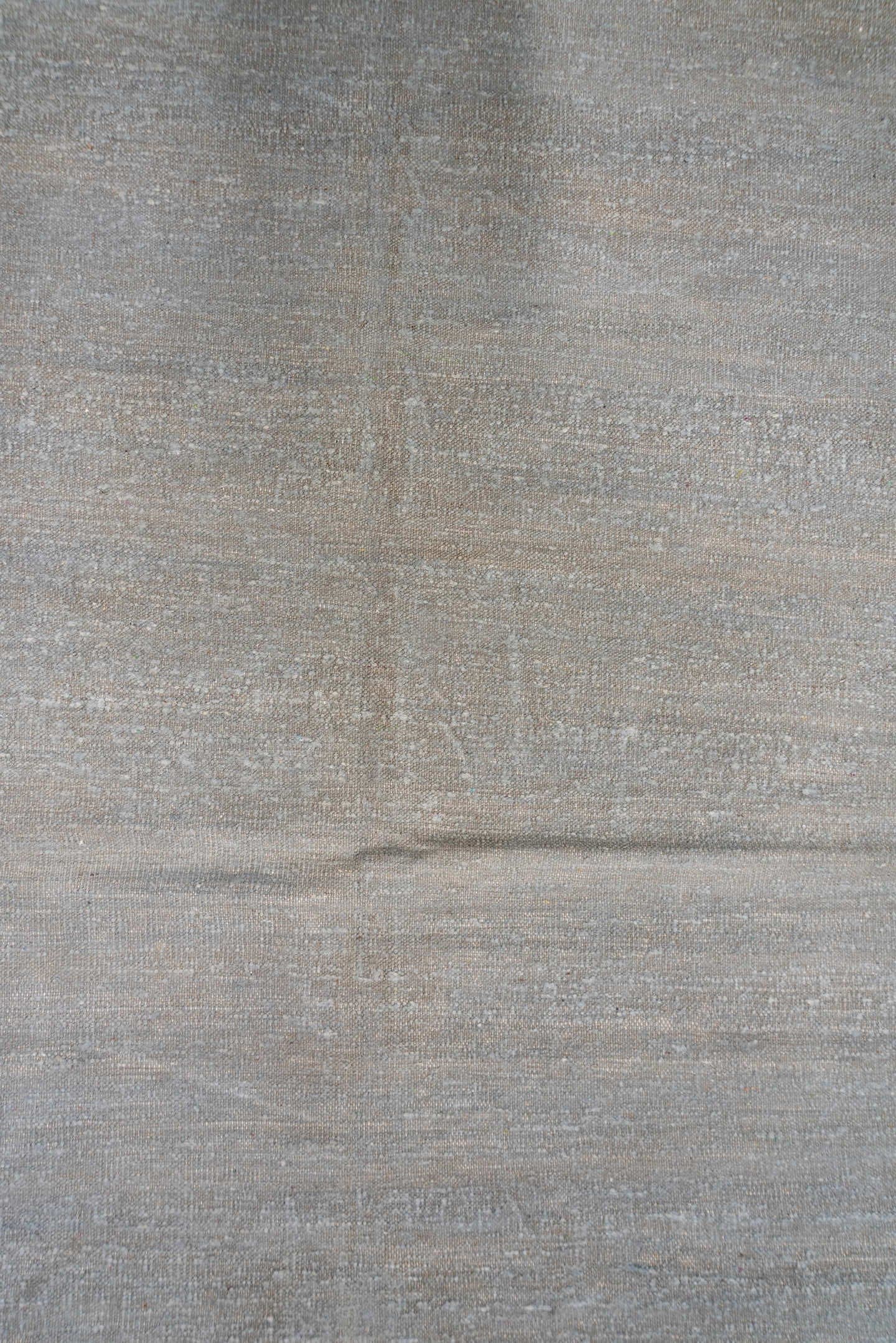 11' x 14' one-of-a-kind handmade vintage Dhurrie oversize rug. Color palette: pale blue, silver, ivory, light blue, gray