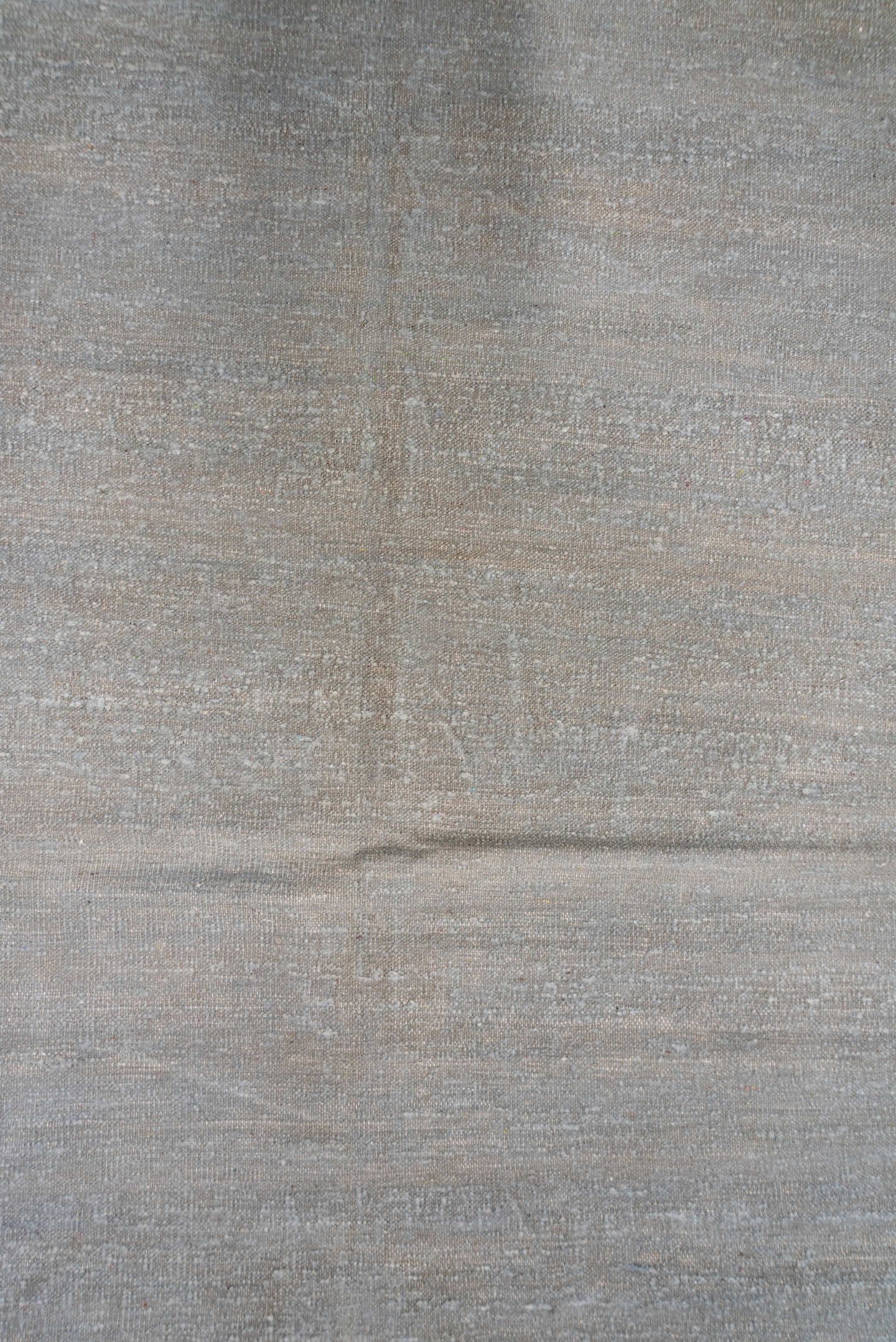 11' x 14' one-of-a-kind handmade vintage Dhurrie oversize rug. Color palette: pale blue, silver, ivory, light blue, gray