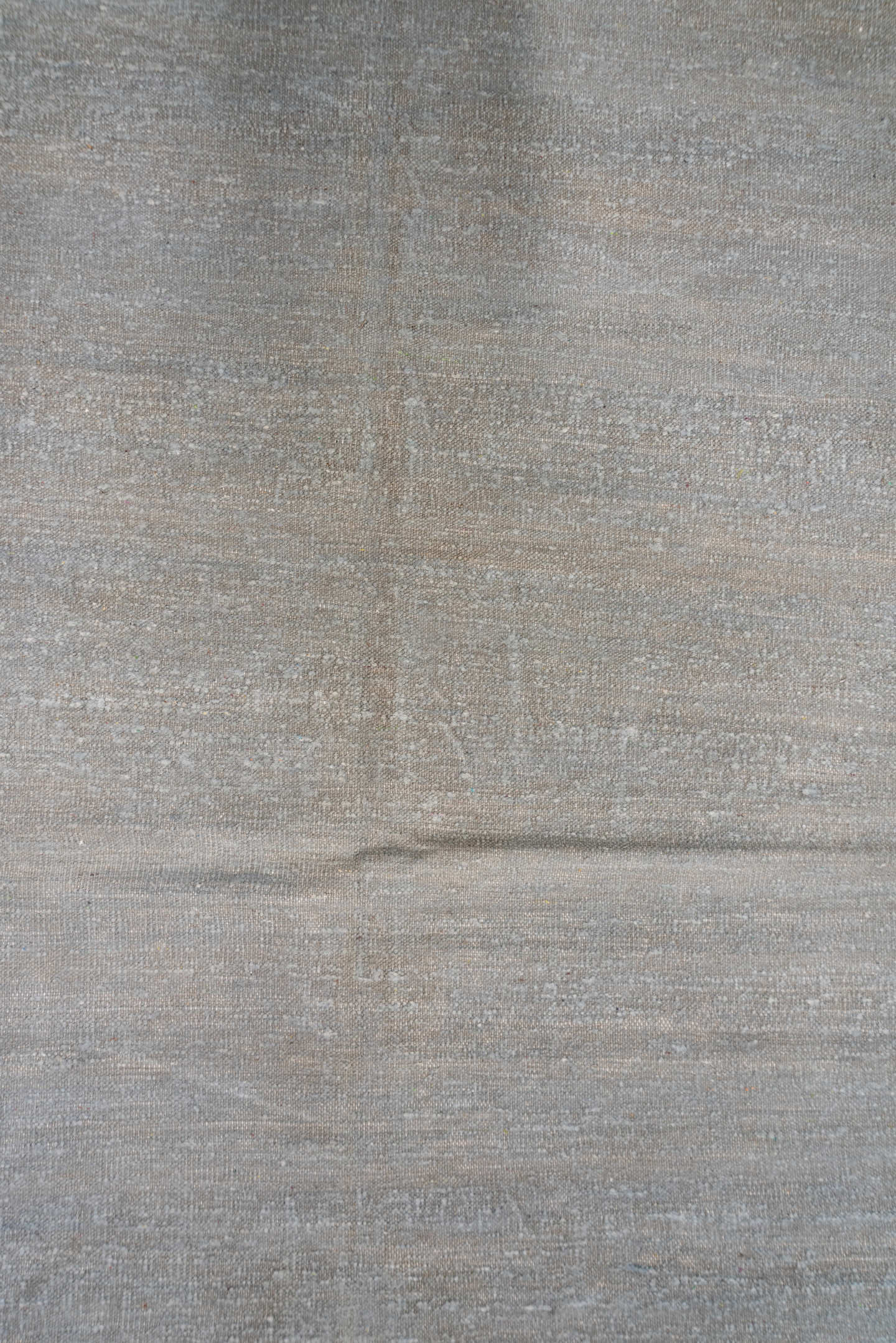 11' x 14' one-of-a-kind handmade vintage Dhurrie oversize rug. Color palette: pale blue, silver, ivory, light blue, gray