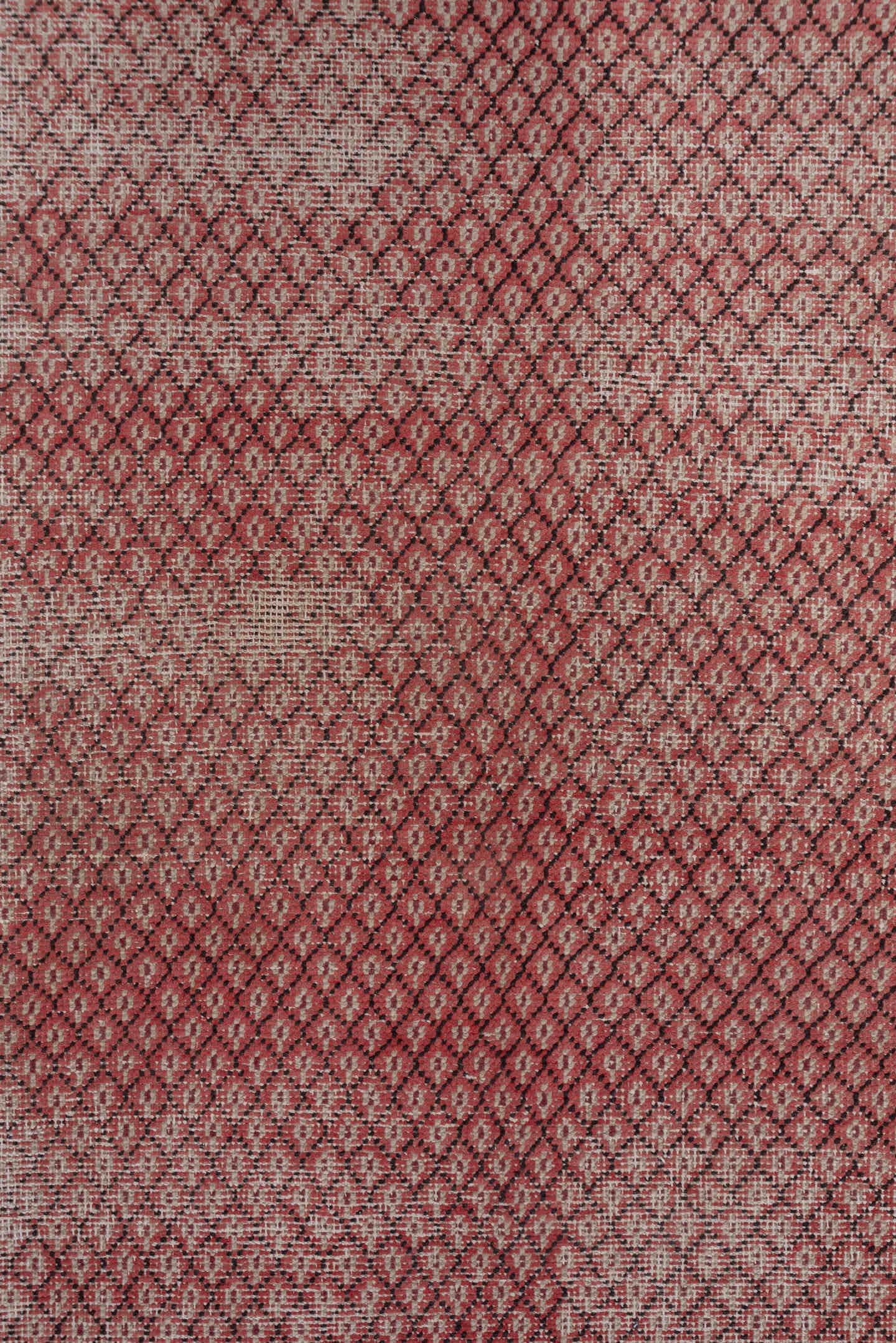 4' x 7' one-of-a-kind handmade vintage Oushak rug. Color palette: rose, ivory, dusty blue, charcoal, gold, crimson, pink