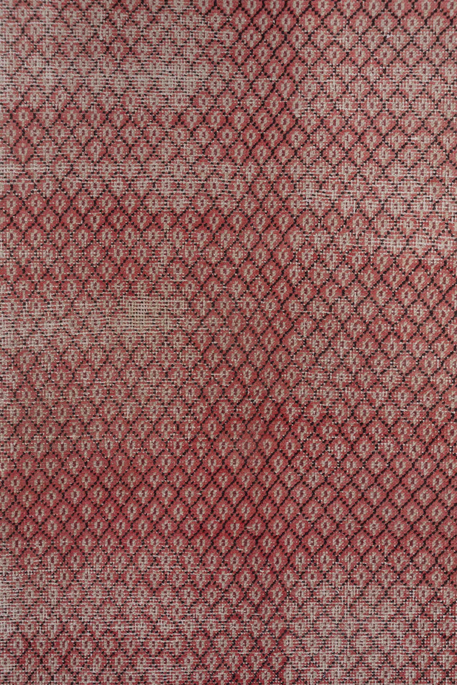 4' x 7' one-of-a-kind handmade vintage Oushak rug. Color palette: rose, ivory, dusty blue, charcoal, gold, crimson, pink