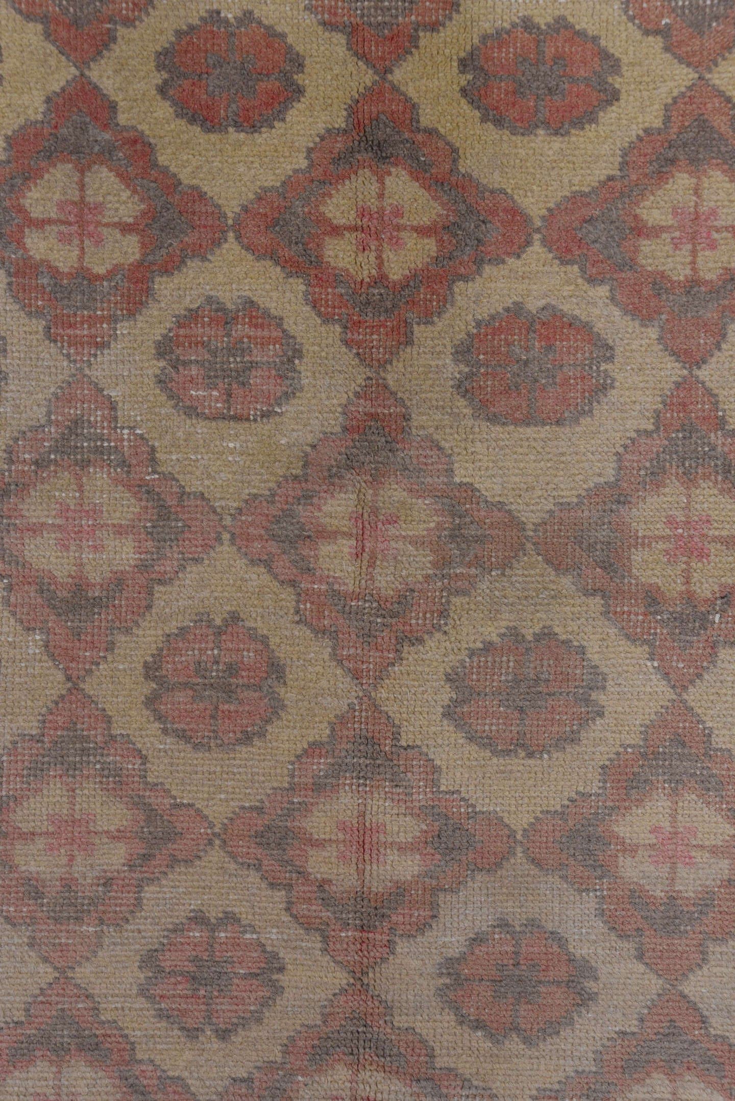 4' x 7' one-of-a-kind handmade vintage Oushak rug. Color palette: taupe, dusty rose, ivory, beige, soft brown, gray, pink