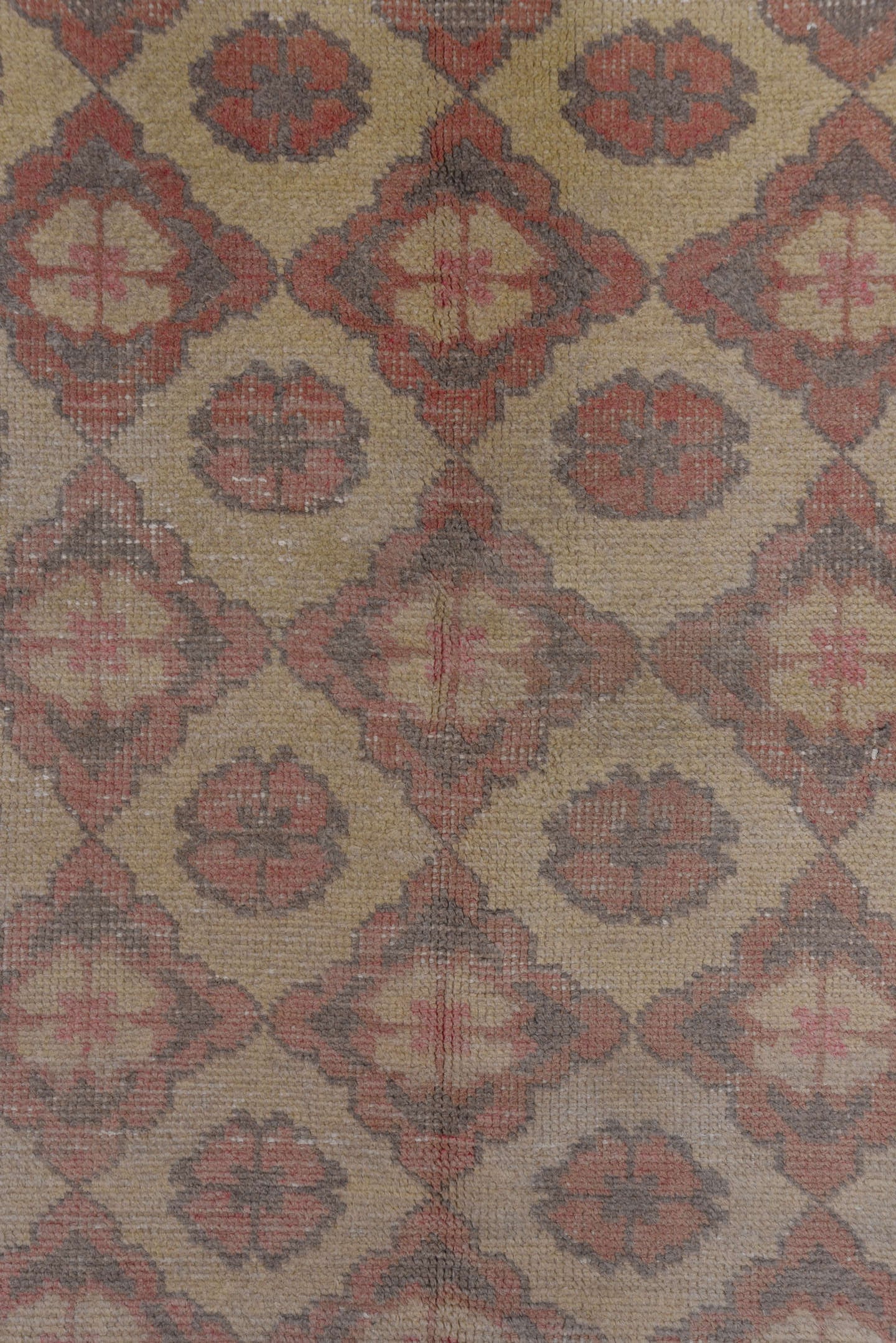 4' x 7' one-of-a-kind handmade vintage Oushak rug. Color palette: taupe, dusty rose, ivory, beige, soft brown, gray, pink