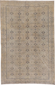 6' x 9' one-of-a-kind handmade vintage Kaisary medium size rug. Color palette: beige, ivory, taupe, slate, camel, brown