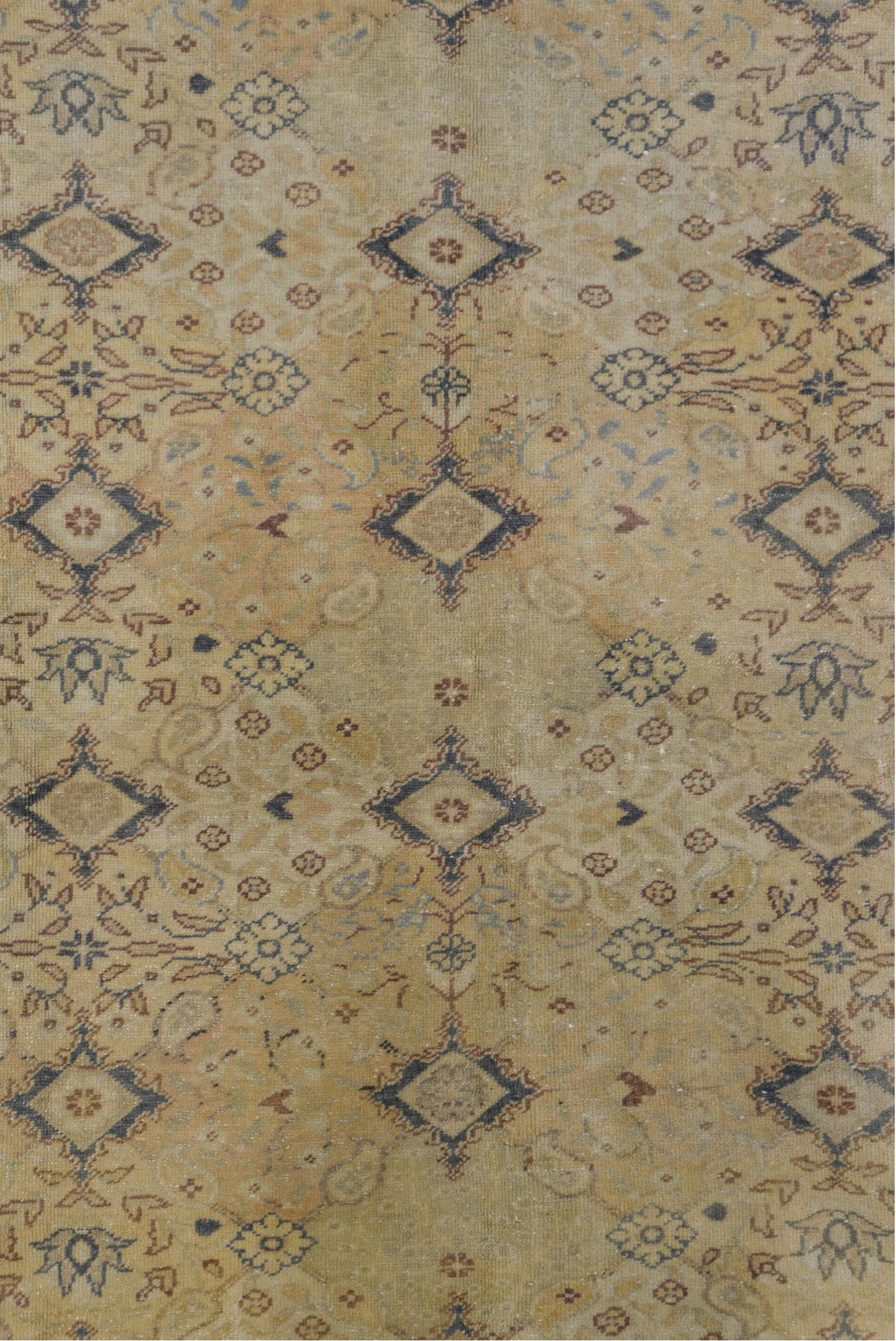 6' x 9' one-of-a-kind handmade vintage Kaisary medium size rug. Color palette: beige, ivory, taupe, slate, camel, brown