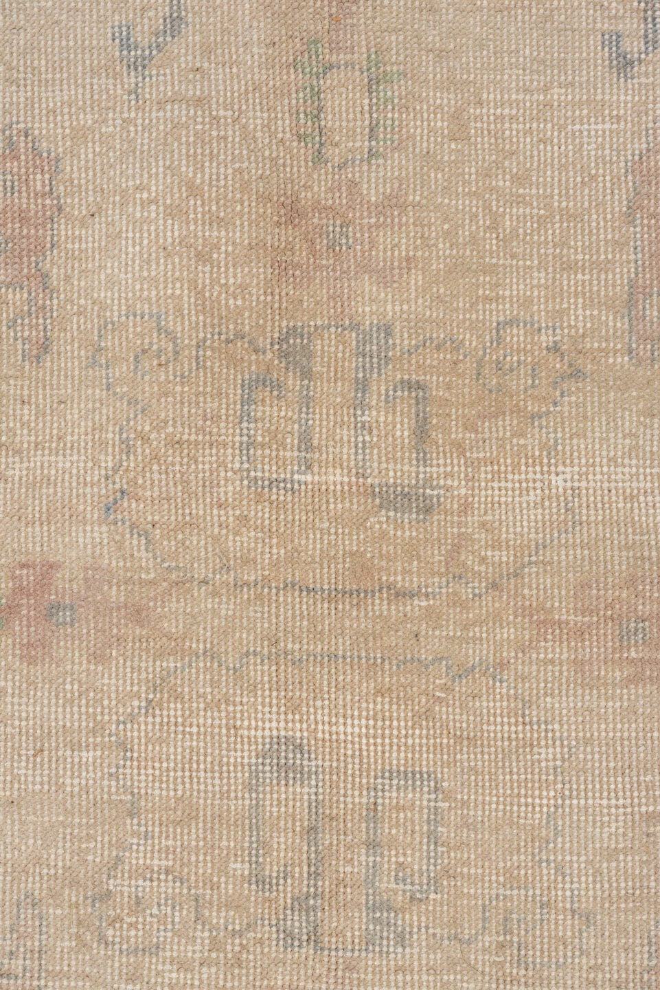 5' x 8' one-of-a-kind handmade vintage Oushak medium size rug. Color palette: ivory, taupe, gray, sage, blush, slate, beige