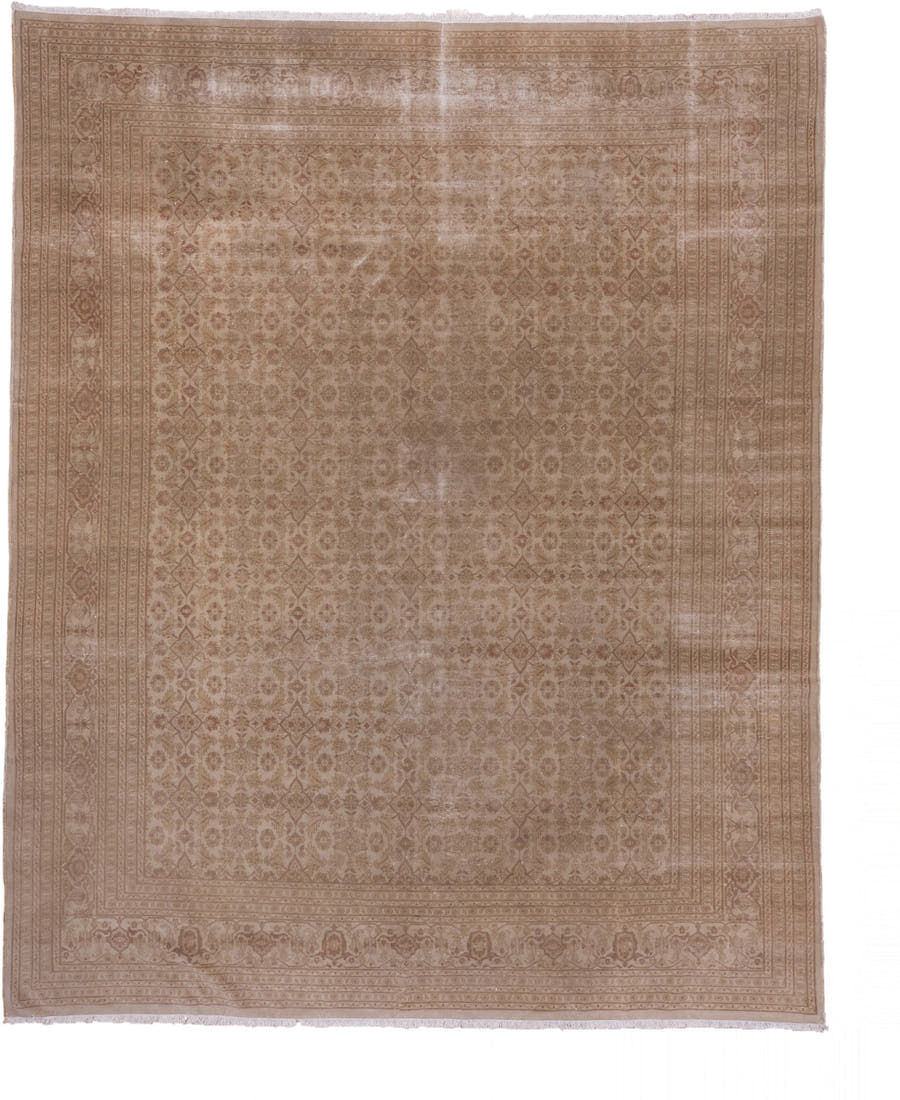 9' x 11' one-of-a-kind handmade antique Sivas large size rug. Color palette: taupe, beige, camel, rose, ivory, gray, pink