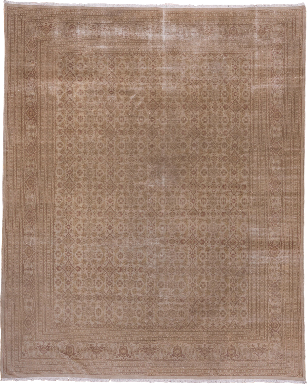 9' x 11' one-of-a-kind handmade antique Sivas large size rug. Color palette: taupe, beige, camel, rose, ivory, gray, pink