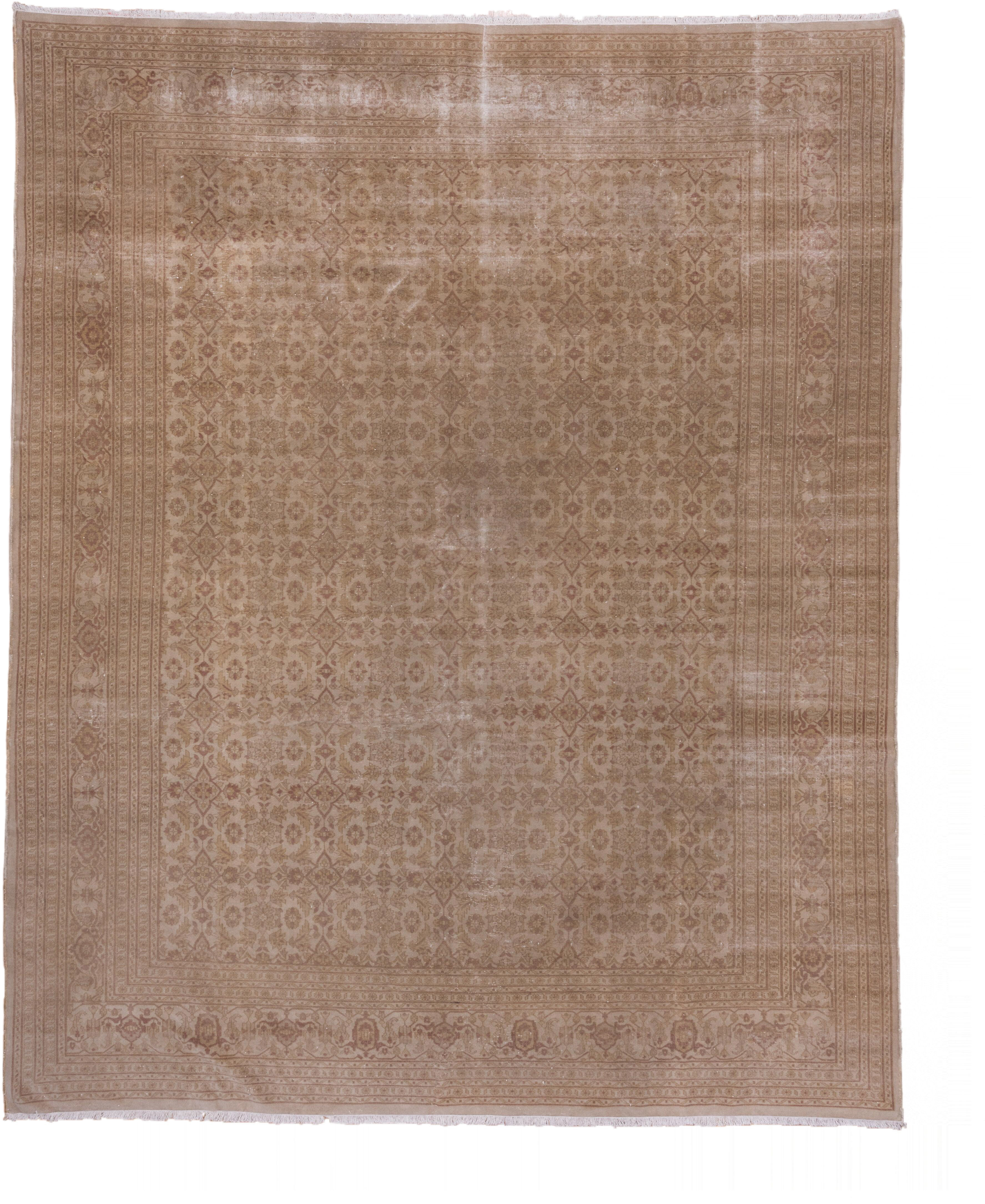9' x 11' one-of-a-kind handmade antique Sivas large size rug. Color palette: taupe, beige, camel, rose, ivory, gray, pink