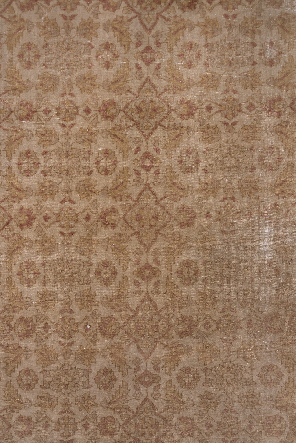 9' x 11' one-of-a-kind handmade antique Sivas large size rug. Color palette: taupe, beige, camel, rose, ivory, gray, pink
