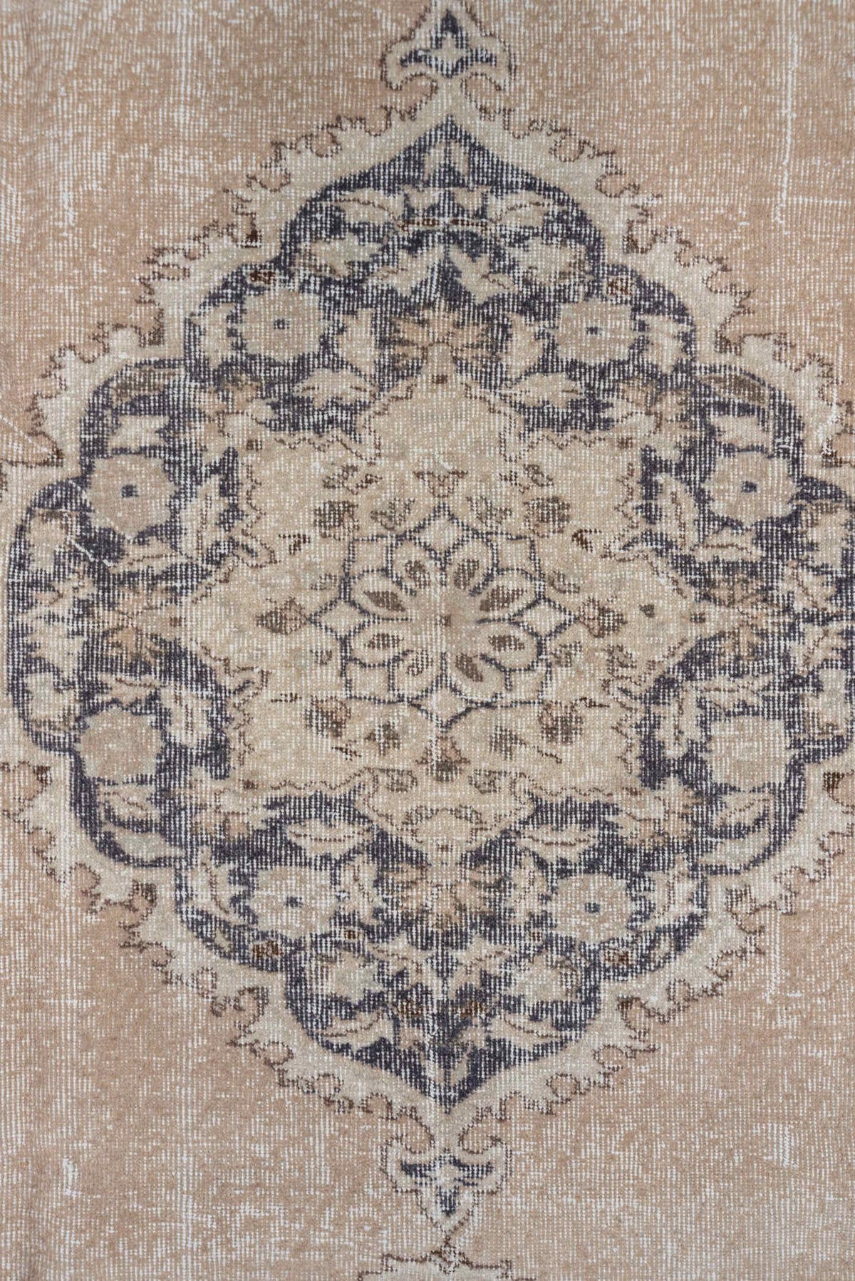7' x 10' one-of-a-kind handmade vintage Oushak large size rug. Color palette: beige, ivory, charcoal, taupe, sage, gray