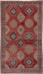 8' x 13' one-of-a-kind handmade vintage Oushak large size rug. Color palette: terra cotta, ivory, charcoal, taupe, rose