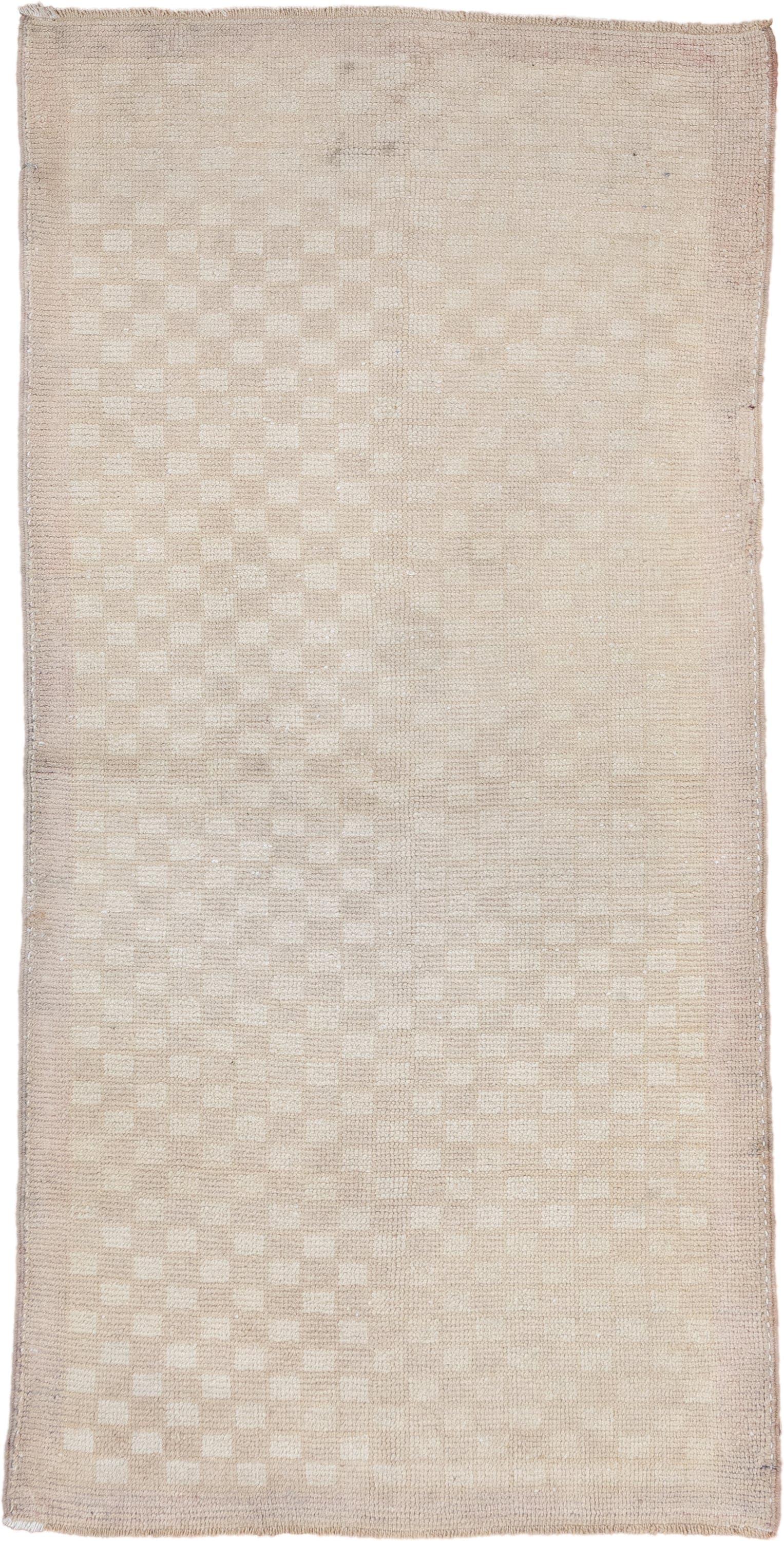 2' x 5' one-of-a-kind handmade vintage Oushak small size rug. Color palette: ivory, cream, beige, taupe, gray